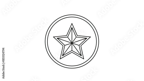 Simple Outline Star Inside Circle Icon. Geometric Shape Emblem.