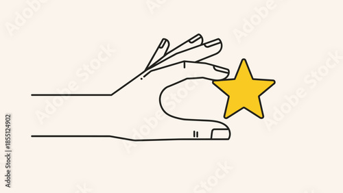 Hand holding a golden star, concept of achievement and quality