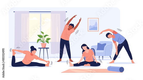 Group of People Practicing Yoga Together.