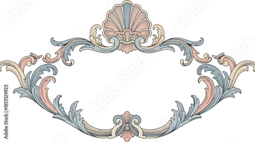 Ornate Rococo Frame with Pastel Shell and Foliage Motifs