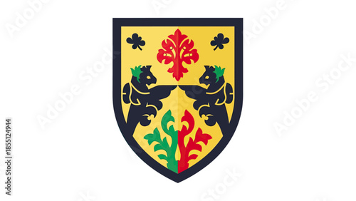 Heraldic Shield Emblem with Lions and Ornate Decorations