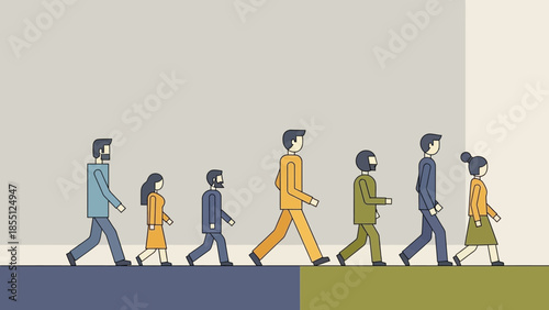 Group of People Walking in Line Illustration.