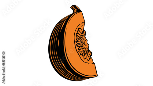 Slice of Orange Pumpkin with Seeds on White Background