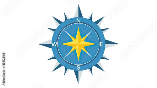 Blue compass rose with yellow star, indicating direction and navigation