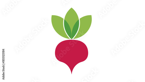 Stylized Beetroot Icon with Green Leaves on White Background