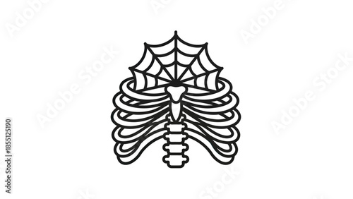 Rib Cage with Spider Web - Vintage Tattoo Style Illustration