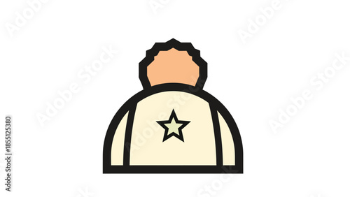 Child wearing a pompom hat with a star emblem, graphic illustration.