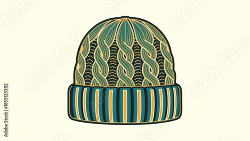 Knitted Beanie Hat with Cable Knit Pattern, Winter Warm Headwear