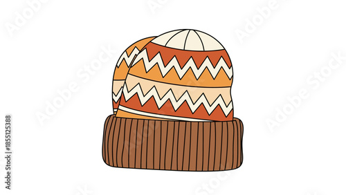 Cozy Winter Beanie Hat with Zigzag Pattern and Ribbed Cuff, Warm Headwear