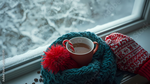 Warm drink on a snowy day illustration