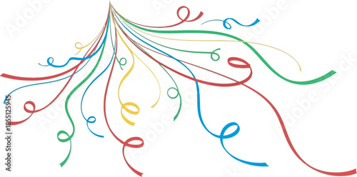 Colorful ribbons and streamers flying in air, celebration decoration elements, party festive background, joyful and lively atmosphere, abstract design