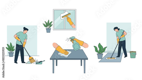 Man Cleaning House with Vacuum Cleaner.