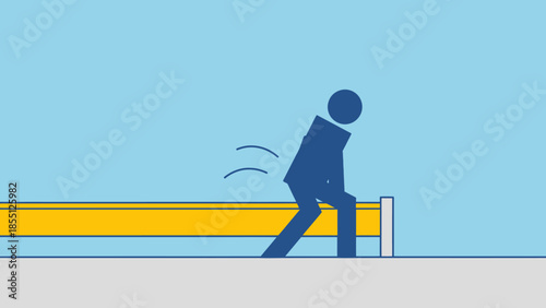 Man Running Past Yellow Obstacle.