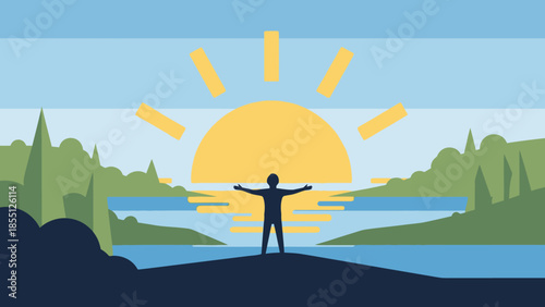 Man Standing with Arms Outstretched Silhouette.