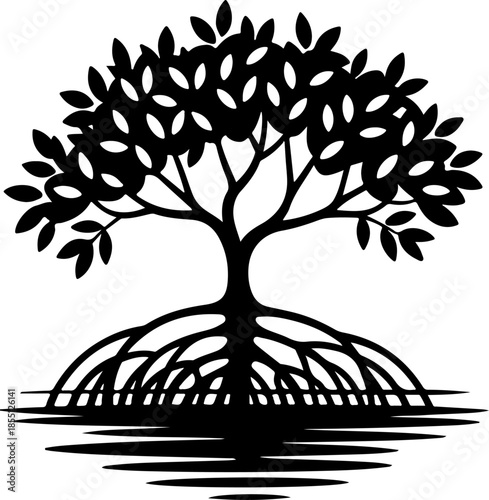 Mangrove Tree with Exposed Roots silhouette vector illustration