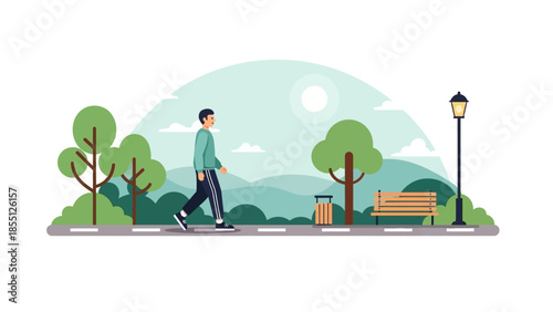 Man Walking Alone in the Park.