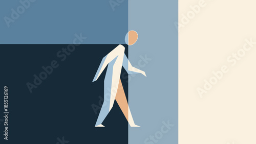 Man Walking in Simple Illustration Style.