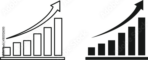 Growth chart analytics icon outline and solid style, cad drawing flat vector illustration, minimal business progress graph isolated on white background