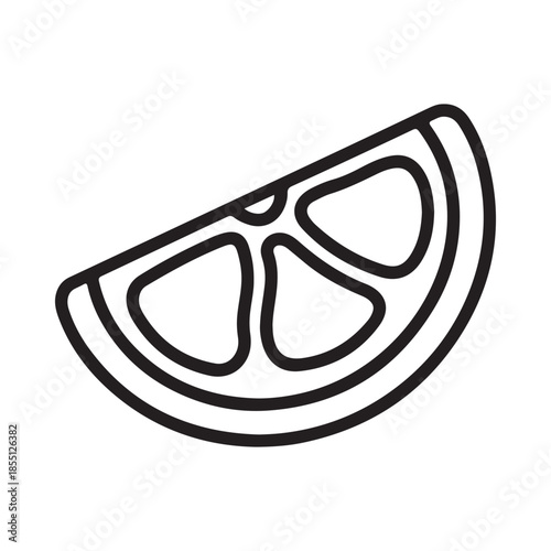 Simple black and white line drawing of a single lemon slice