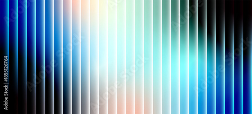 neon blue glass stripes, abstract blue white green vertical light bars background on black. Sharp ribbed distortion, cinematic glow; futuristic texture background, vector illustration