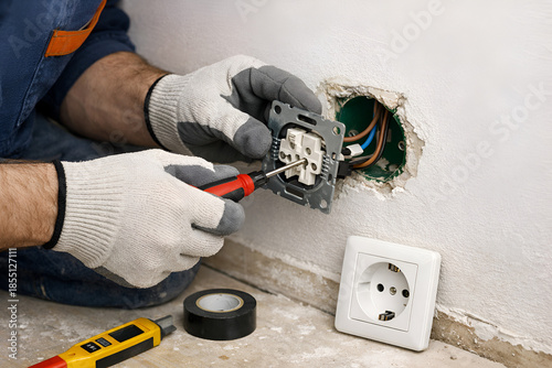 Electrician Repairing Outlet: Electrical Work, Installation