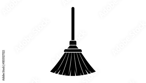 Black and white illustration of a broom for cleaning.