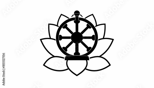 Dharmachakra and lotus flower symbol of Buddhism religion.