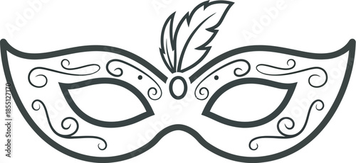 Ornate masquerade ball mask with feather decoration, carnival party accessory, elegant Venetian style costume element, festive Mardi Gras Masks