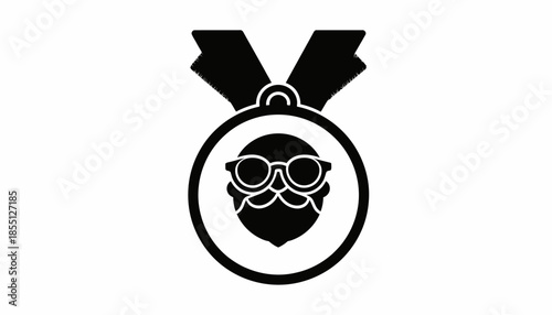 Silhouette of a face with glasses and beard on a medal.