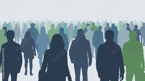 Silhouetted People Walking in Various Directions.