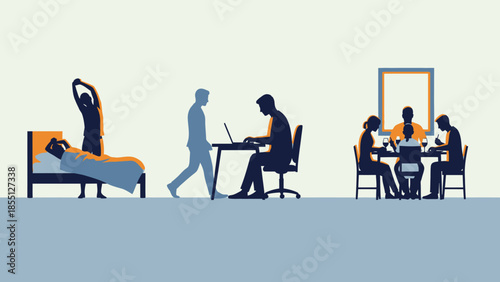 Silhouettes of People Working and Relaxing.