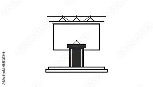 Illustration of a stage with a podium and screen.