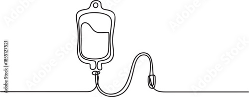 Continuous one line drawing blood bag vector icon, IV bag in trendy flat style. Infuse icon. Blood bag. Medicine, clinic and health care symbol. one line Icon drawing