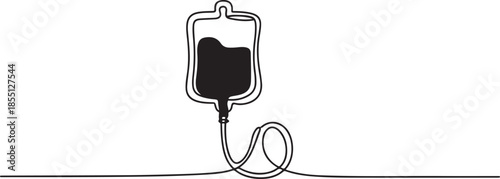 Continuous one line drawing blood bag vector icon, IV bag in trendy flat style. Infuse icon. Blood bag. Medicine, clinic and health care symbol. one line Icon drawing