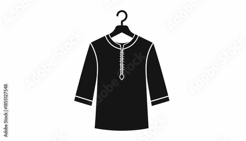 Black Kurta Hanging on a Hanger, a Traditional Indian Garment.