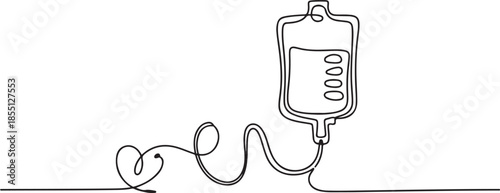Continuous one line drawing blood bag vector icon, IV bag in trendy flat style. Infuse icon. Blood bag. Medicine, clinic and health care symbol. one line Icon drawing