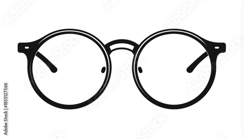 Illustration of round eyeglasses with black frames on white background.