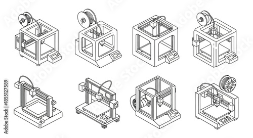 Collection of 3d printers in various configurations