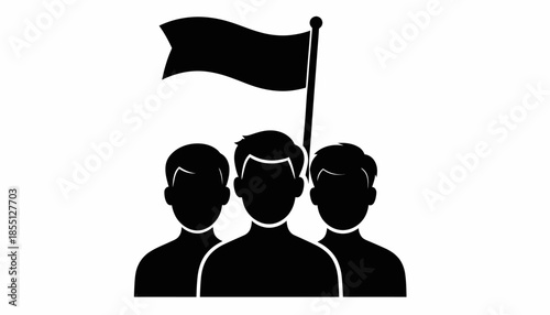 Silhouette illustration of a group of people holding a flag.