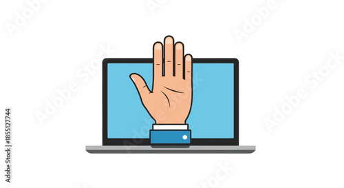 Hand interacting with laptop screen