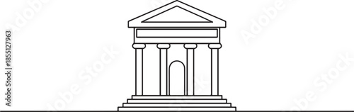 Single one line drawing classic museum construction building with pillar at front. Art gallery structure isolated doodle minimal concept. one line Icon drawing