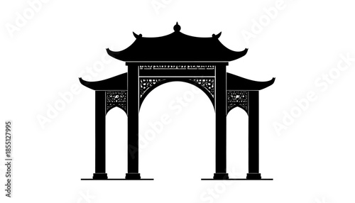 Silhouette of a traditional Chinese gate, symbolizing cultural heritage and architectural design.