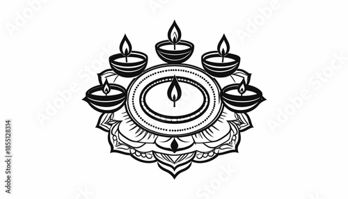 Diwali candles on a lotus flower, vector illustration for design.