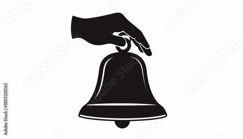 Illustration of a hand ringing a bell, isolated on white background.