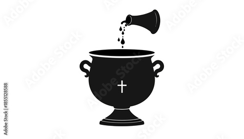 Illustration of a baptismal font with water being poured into it.