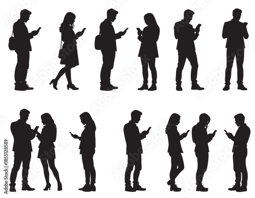 Silhouettes of people using smartphones