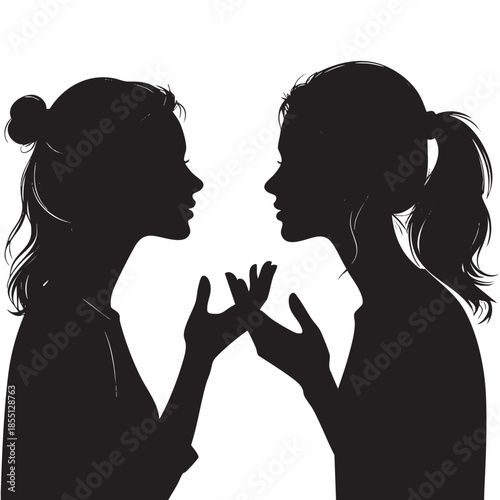 Two women in silhouette talking to each other