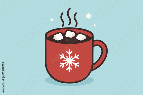 Red Mug Hot Chocolate Illustration with Marshmallows