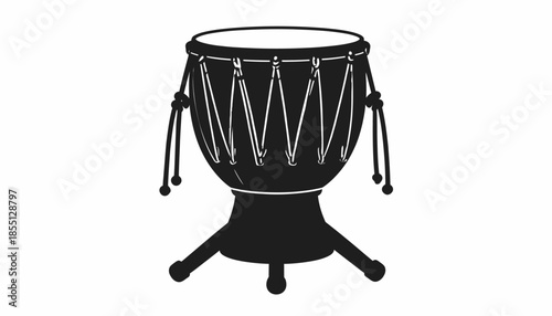Illustration of a traditional African djembe drum on white background.