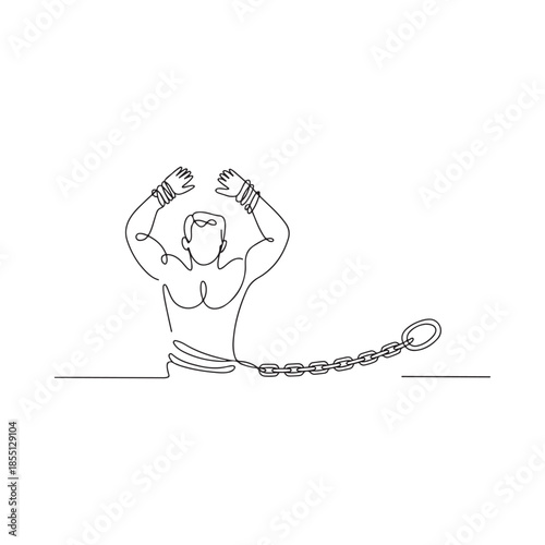 Line art illustration of a muscular man breaking free from chains